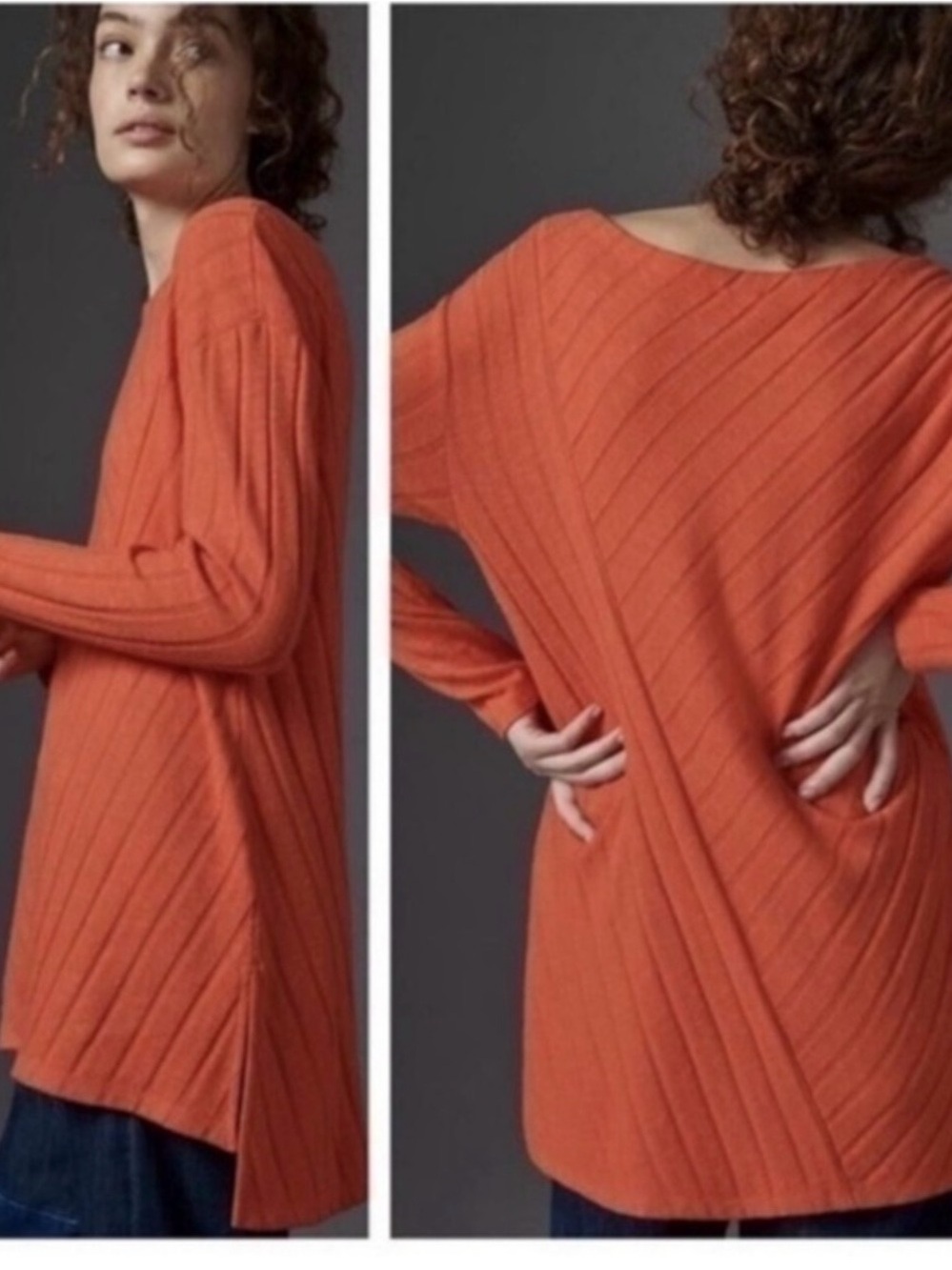 Anthropologie Maeve Divine Asymmetrical Ribbed Knit Sweater Tunic Orange Size XS